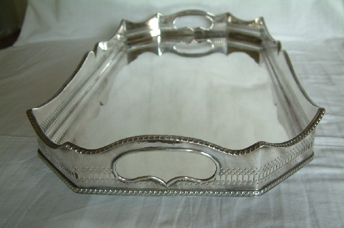 circa 1870 silver Sheffield Plate tray with pierced gallery
